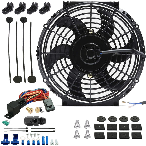 10-11 Inch 130w Electric Trans Oil Cooler Fan Hose End Temperature Switch Kit