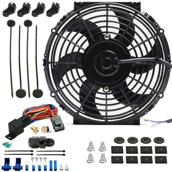 10-11 Inch 90w Electric Trans Oil Cooler Fan Hose End Thermostat Switch Kit