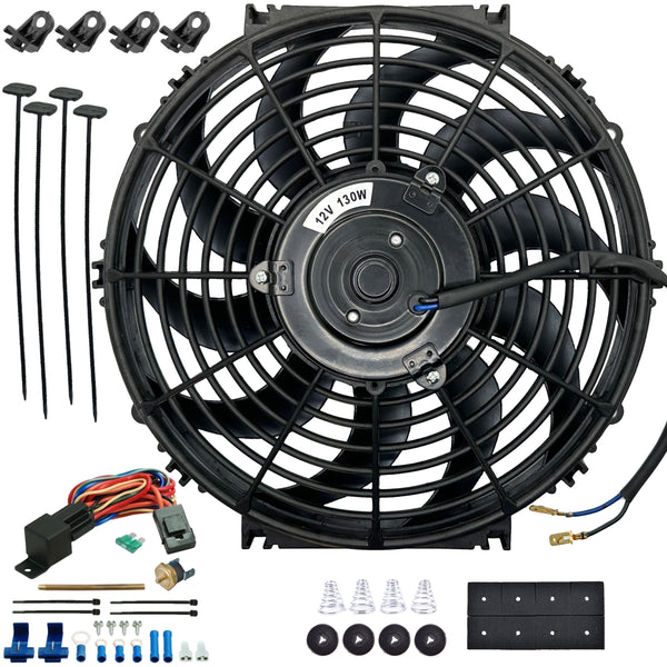 12-13 Inch 130w Electric Fan Push-In Radiator Fin Probe Thermostat Switch Kit