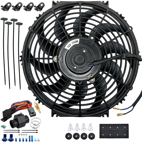 12-13 Inch 130w Electric Fans Radiator In-Hose Grounding Thermostat Wiring Kit