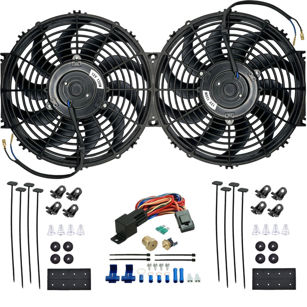 Dual 12-13 Inch 130w Electric Radiator Fans Thermo Temp Switch Wiring Kit