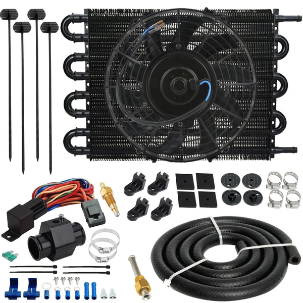 8 Row 3/8 Transmission Oil Cooler Electric Fan In-Hose Grounding Switch Kit