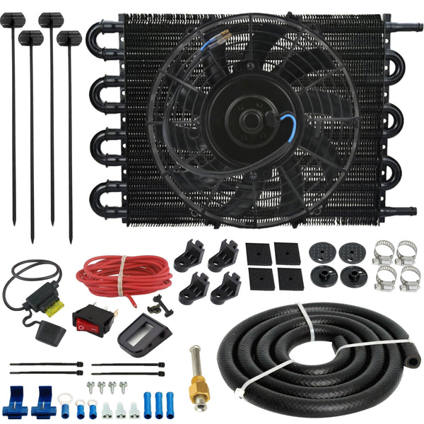 8 Row 3/8" Transmission Oil Cooler Electric Fan Manual Rocker Switch Wiring Kit