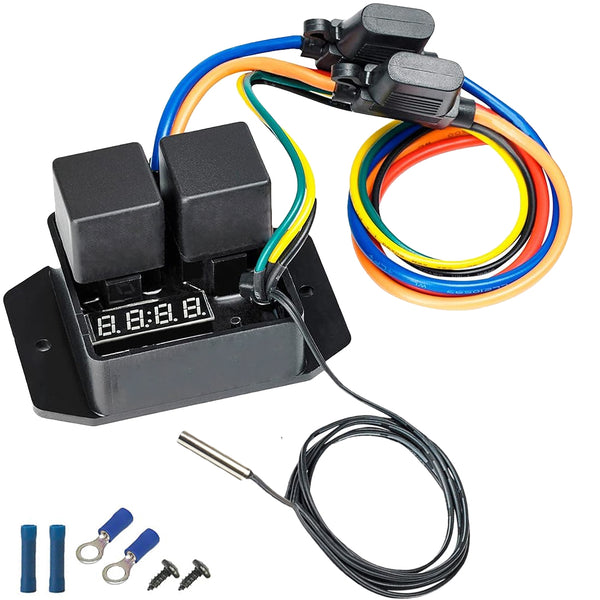 Digital Adjustable Dual Fan Controller Temp Switch Relay Wire Harness Kit