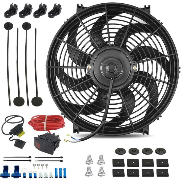 14-15" Inch Reversible Electric Radiator Cooling Fan 12 Volt Manual Toggle Rocker Switch Wiring Kit - American Volt