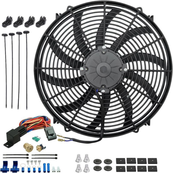 16-17" Inch 180w Electric Radiator Cooling Fan Thread-In Probe Thermostat Temperature Switch Wire Kit - American Volt