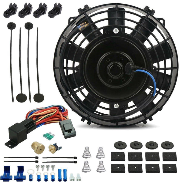 6" Inch Small Slim Electric Fan Transmission Oil Cooler Thread-In Thermo Sensor Switch Wiring Kit - American Volt