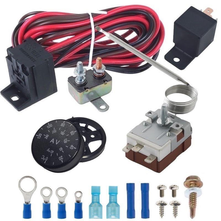 6 Row Engine Transmission Oil Cooler 6" Electric Fan Adjustable Thermostat Controller Switch Kit - American Volt