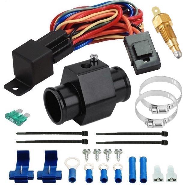 Dual 16-17" Inch Electric Cooling Fans Radiator Hose In-Line Ground Thermostat Temp Switch Wiring Kit - American Volt