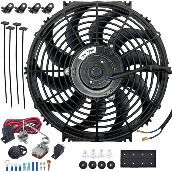 12-13 Inch 130w Electric Radiator Fan Adjustable Fin Probe Thermostat Switch Kit