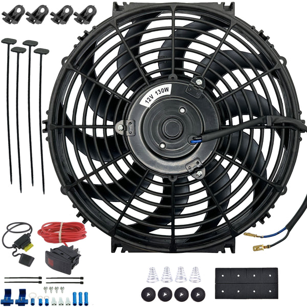 12-13 Inch 130w Electric Radiator Fan 12 Volt Red Rocker Switch Wiring Kit