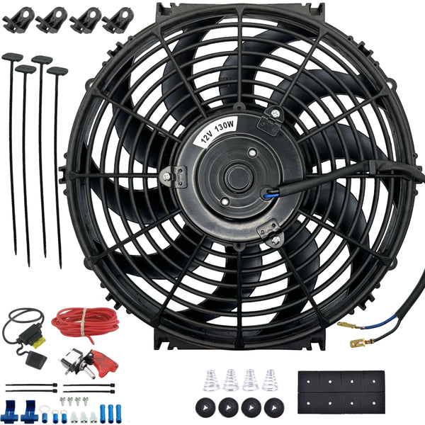 12-13 Inch 130w Electric Radiator Cooling Fan 12V Red Toggle Switch Wiring Kit