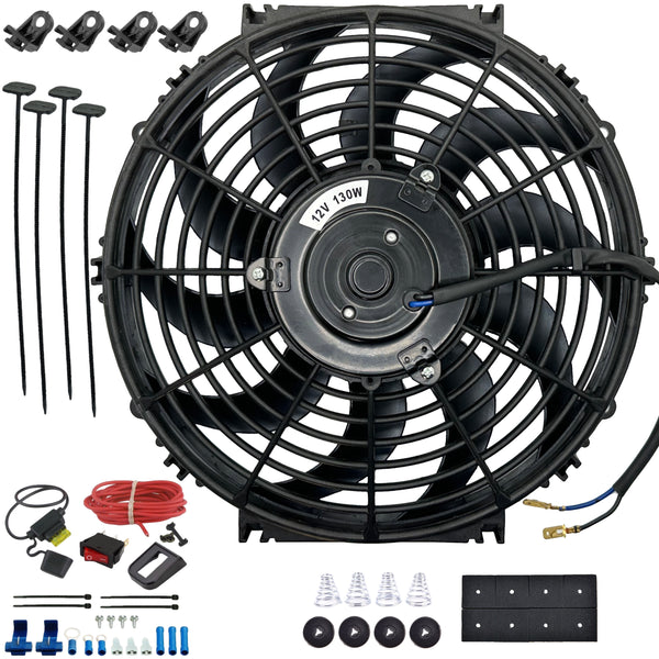 12-13 Inch 130w Electric Radiator Cooling Fan 12V Red Rocker Switch Wire Kit