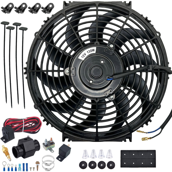 12-13 Inch 130w Electric Fans Radiator In-Hose Ground Thermostat Wiring Kit