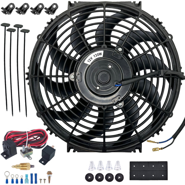 12-13 Inch 130w Motor Electric Radiator Fan Ground Thermostat Switch Wire Kit