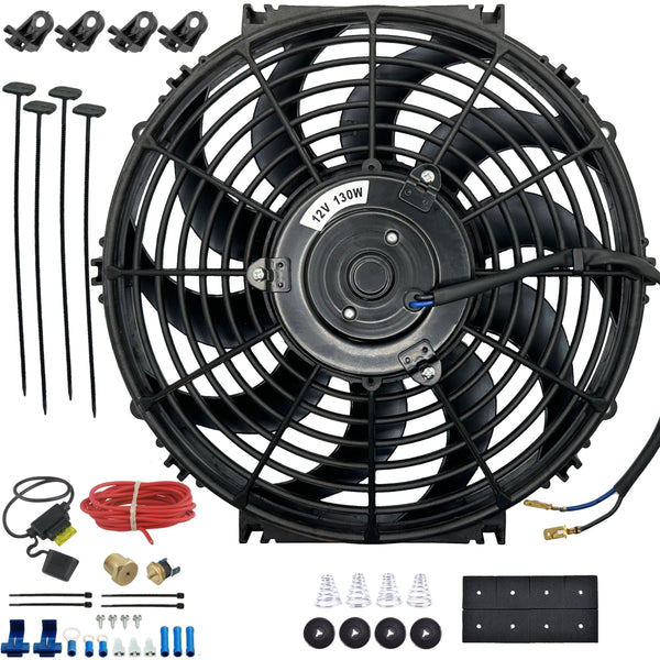 12-13 Inch 130w Electric Auto Radiator Fan NPT Thermostat Switch Wiring Kit