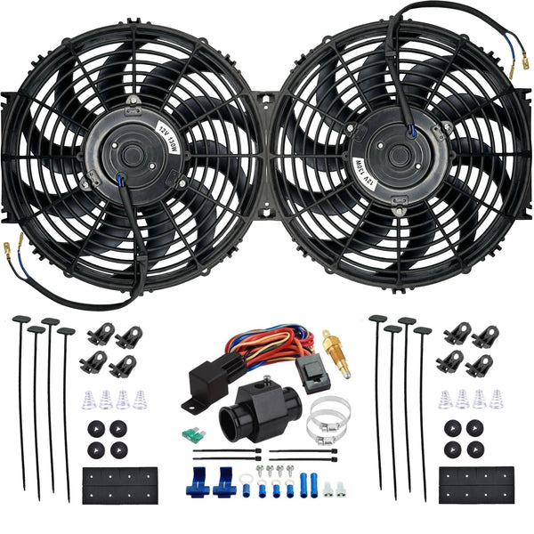 Dual 12-13 Inch 130w Electric Fans Radiator Hose Adapter Temp Switch Kit