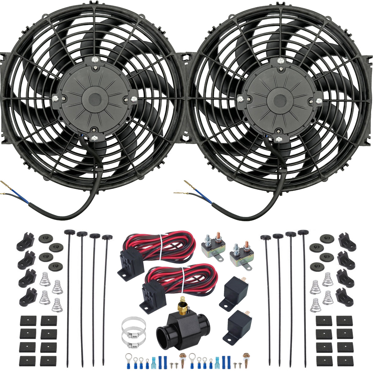 Ground Radiator Dual 12-13 Inch 180w Electric Fans Radiator In-Hose Ground Switch Wiri ...