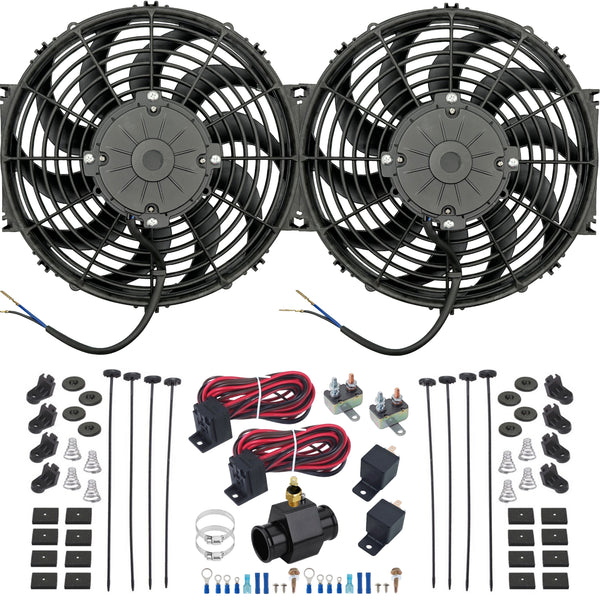 Dual 12-13 Inch 180w Electric Fans Radiator In-Hose Ground Switch Wiring Kit