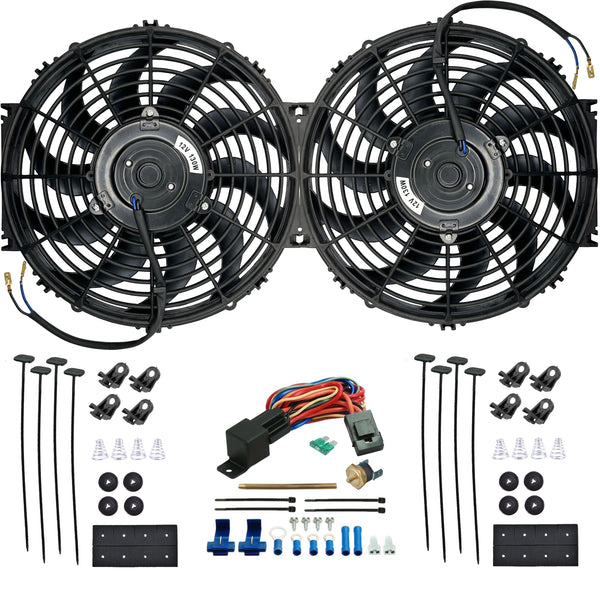 Dual 12-13 Inch 130w Electric Radiator Fans Fin Probe Temperature Switch Kit