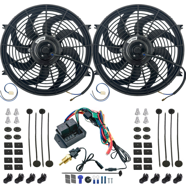 Dual 14-15 Inch 130w Electric Fan Digital Adjustable NPT Thread Thermostat Switch