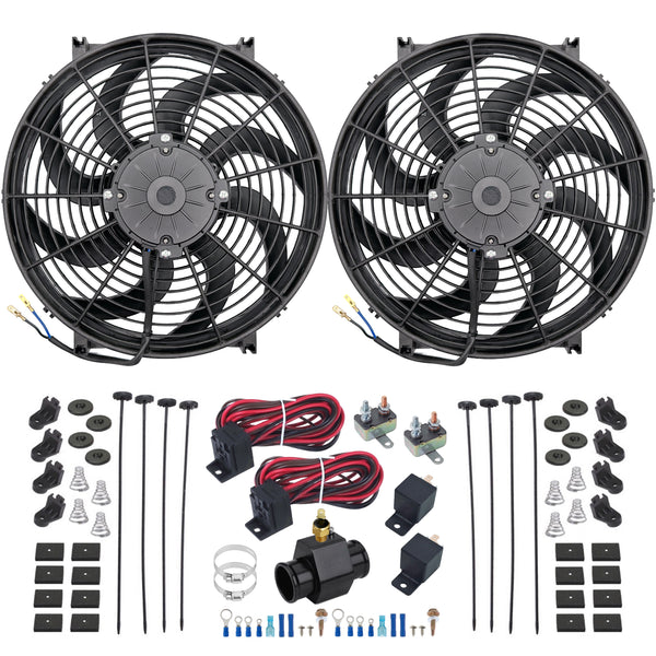 Dual 14-15 Inch 180w Electric Fan Radiator Hose Adapter Temp Switch Wire Kit