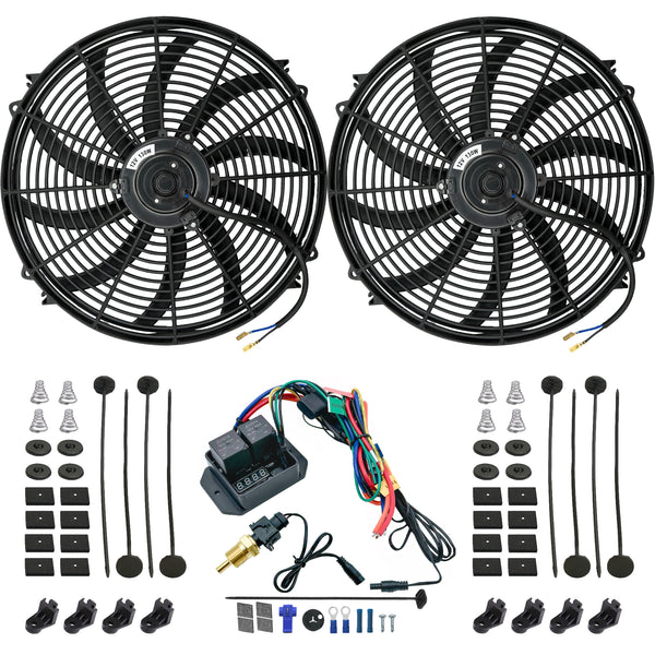 Dual 16-17 Inch 130w Electric Fans Digital Adjustable Thermostat Switch Wire Kit