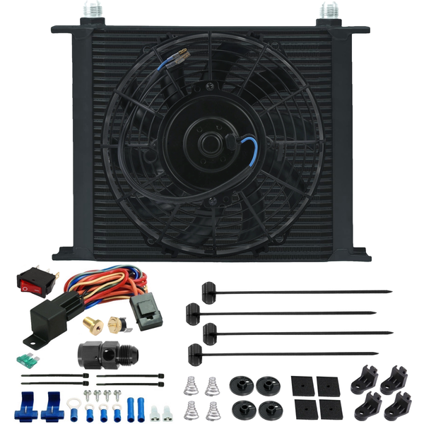 34 Row Transmission Oil Cooler Electric Fan 6AN-10AN Hose Temp Switch Kit