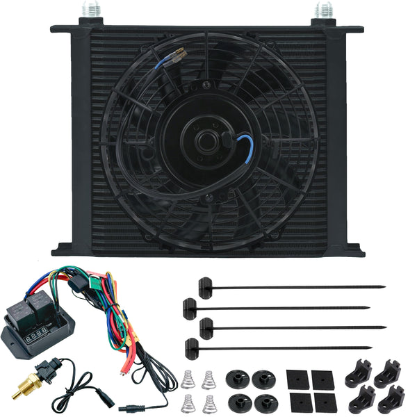 34 Row Transmission Oil Cooler Electric Fan Digital Adjustable Thermostat Kit
