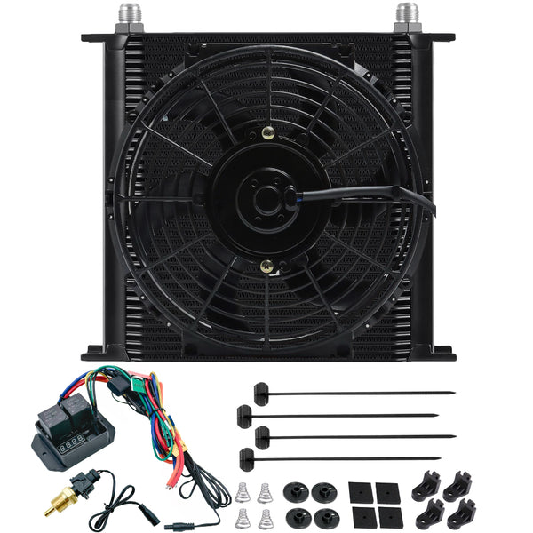 40 Row Transmission Oil Cooler Electric Fan Digital Adjustable Thermostat Kit