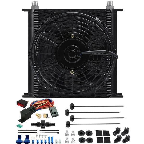 40 Row Engine Transmission Oil Cooler Fan In-Hose Thermostat Switch Wire Kit