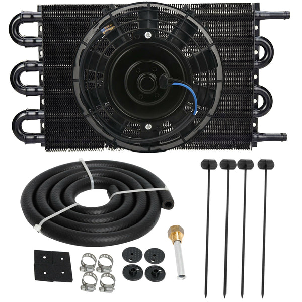 6 Pass Aluminum 6AN 3/8" Fittings Transmission Oil Cooler Electric Fan Kit