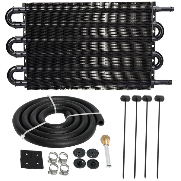 6 Pass Aluminum 6AN 3/8" Inlet Hose Line Engine Transmission Oil Cooler Kit