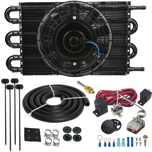 6 Pass 6AN Transmission Oil Cooler Electric Fan Adjustable Thermostat Kit