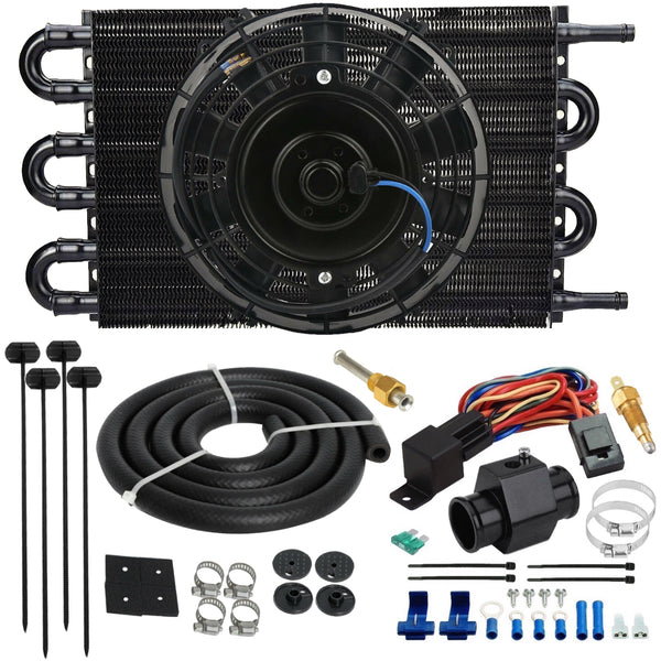 6 Row 3/8" Transmission Oil Cooler Electric Fan In-Hose Grounding Switch Kit