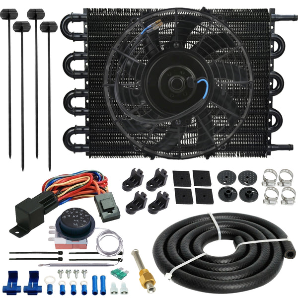 8 Row 3/8 Transmission Oil Cooler Electric Fan Adjustable Thermostat Wiring Kit