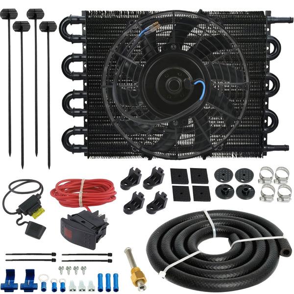 8 Row 3/8 Transmission Oil Cooler Electric Fan Rocker Bar Switch Wiring Kit