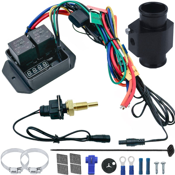 Digital Adjustable Electric Fan Thermostat Temp Switch Hose Adapter Kit