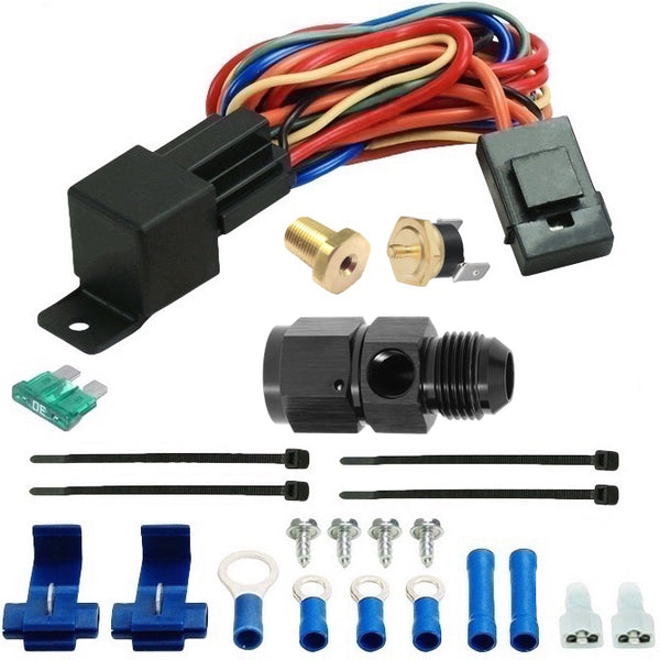 Transmission Oil Cooler Electric Fan In-Hose Thermostat Temp Switch Kit
