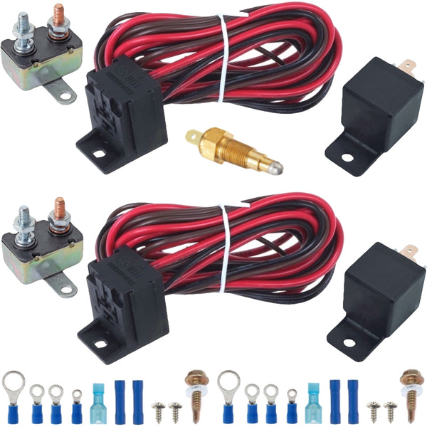 Dual Electric Fan Ground Thermostat Temp Switch Relay Wiring Harness Kit