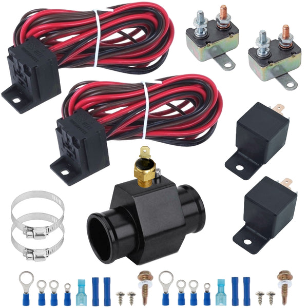 Dual Electric Fan Radiator Hose Adapter Thermostat Ground Switch Wire Kit