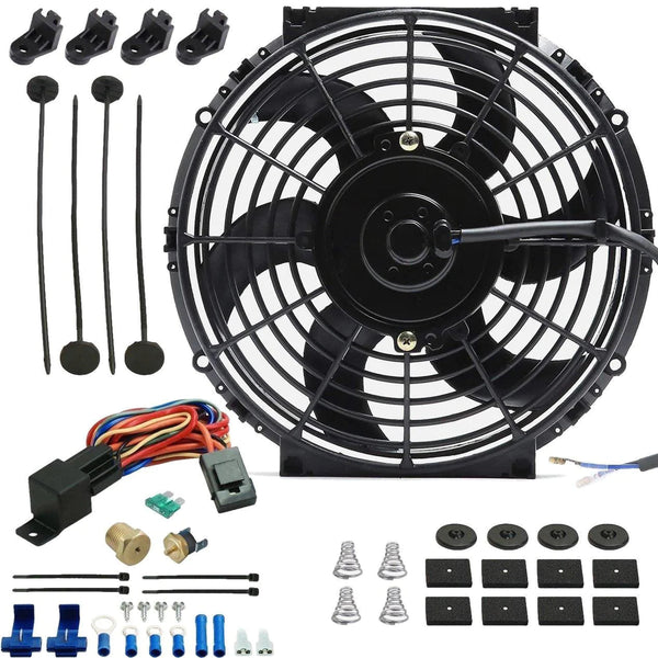 10-11" Inch Electric Engine Radiator Cooling Fan 90w Motor 12 Volt Thermostat Temp Switch Kit - American Volt