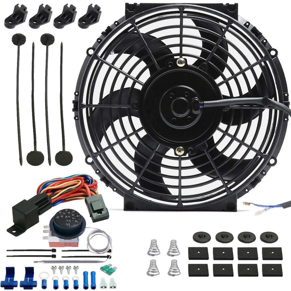 10-11" Inch 90w Electric Radiator Cooling Fan Adjustable Thermostat Temperature Wiring Switch Kit - American Volt
