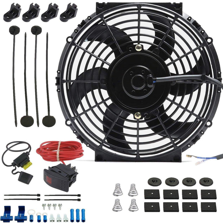 10-11" Inch 90w Motor Electric Cooling Reversible Fan 12 Volt Manual Toggle Rocker Switch Wiring Kit - American Volt