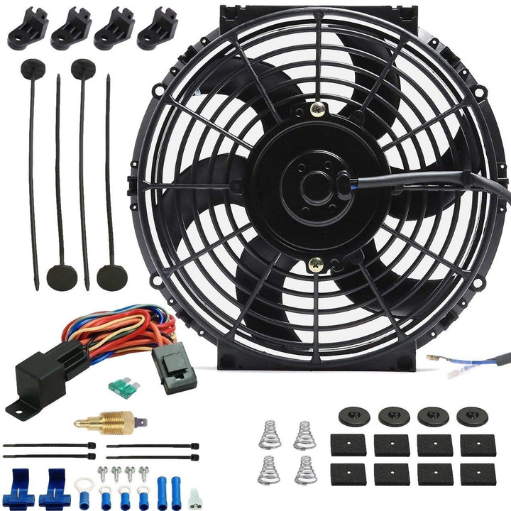 10-11" Inch 90w Motor Electric Radiator Cooling Fan NPT Ground Thermostat Temperature Switch Kit - American Volt