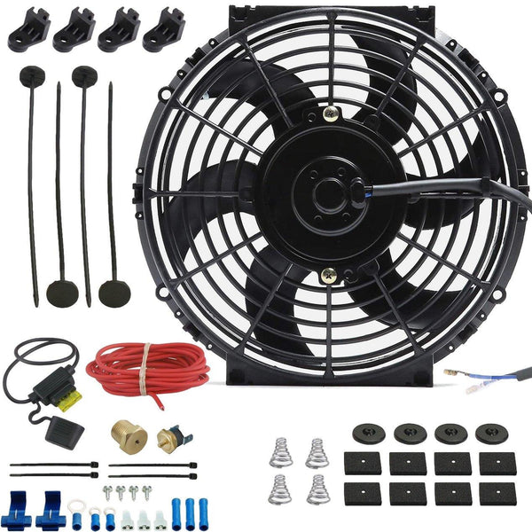 10-11" Inch Electric Auto Radiator Cooling Fan Thermostat Temperature Switch In-Line Fuse Wire Kit - American Volt