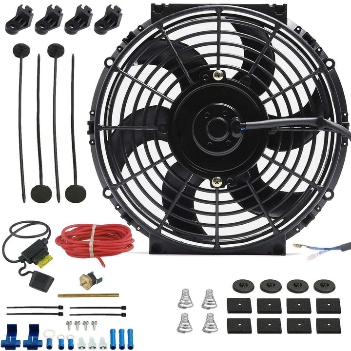 10-11" Inch Electric Cooling Fan Radiator Fin Thermostat Temperature In-Line Fuse Wire Switch Kit - American Volt