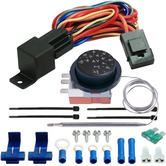 10-11" Inch 90w Electric Radiator Cooling Fan Adjustable Thermostat Temperature Wiring Switch Kit - American Volt