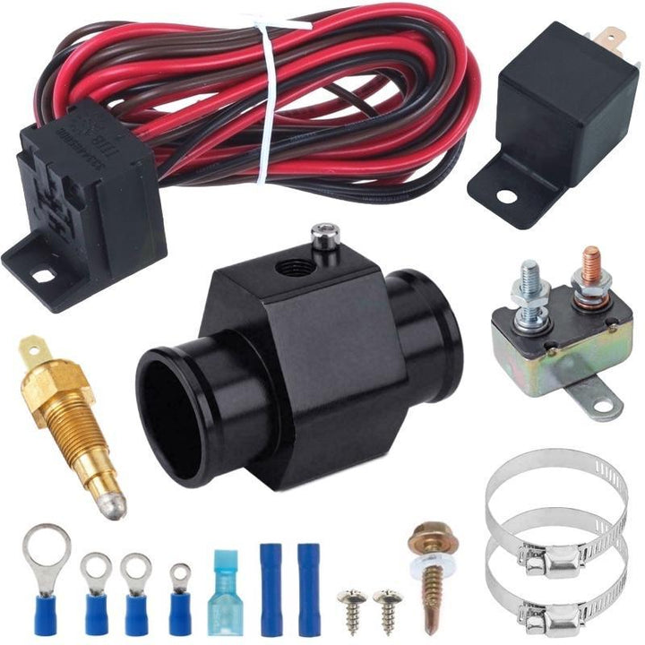 12-13" Inch 180w Electric Cooling Fans Radiator Hose In-Line Ground Thermostat Temp Switch Wiring Kit - American Volt