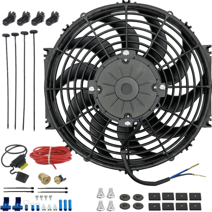 12-13" Inch 180w Electric Engine Radiator Cooling Fan NPT Thermostat Temperature Switch Wiring Kit - American Volt